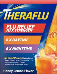 Theraflu Multi-Symptom Severe Cold and Theraflu Nighttime Severe Cold and Cough Hot Liquid Powder Combo Pack 12 count Box (Expiry -12/31/2024)